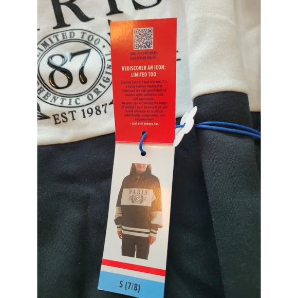 Girls Limited Too Sweatshirt Size S 7/8 Black & White Pullover 1/4 ZIP Paris NWT - Picture 3 of 4